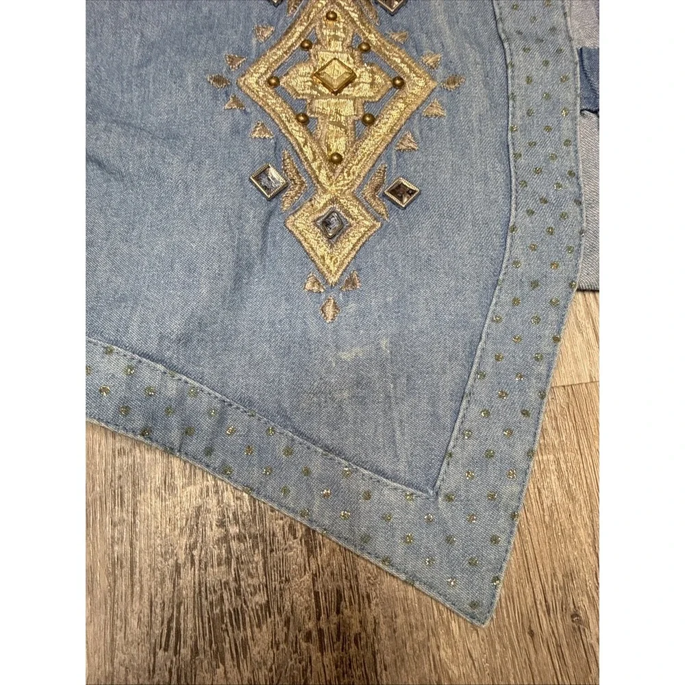 Vtg 2 Pc City Girl western Rockabilly Denim Pants Vest‎ Embellished Rhinestone M